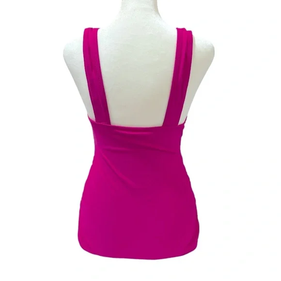 J. Crew Women’s V-Neck Ruched One Piece Swimsuit Color is Hot Pink Flattering - Picture 2 of 7